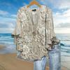 European & American Khaki Lace Floral V-Neck Ruffle Mid-Sleeve Women's Top