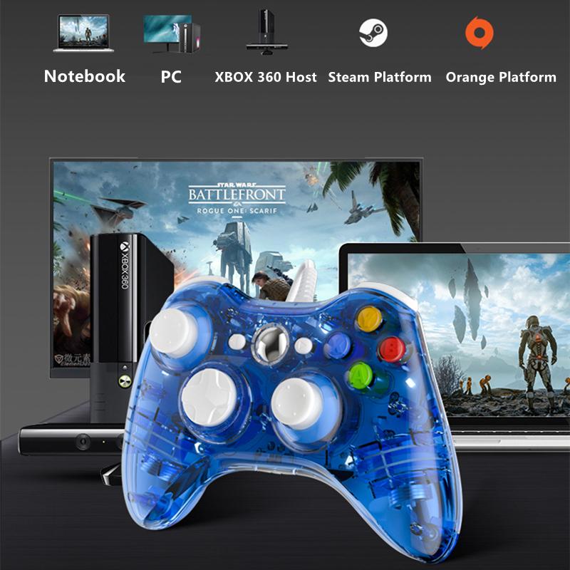 VAORLO Проводной USB-контроллер, геймпады для Xbox 360, джойстик с прозрачным корпусом, геймпад для ПК с ОС Windows, компьютер со светодиодной подсветкой