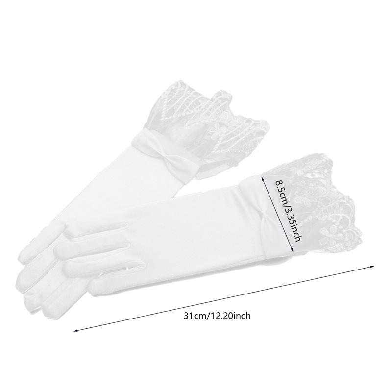 Women Bridal Elegant Wedding Short Gloves Mesh Satin Beaded Pearl Gloves Evening Dress Accessories