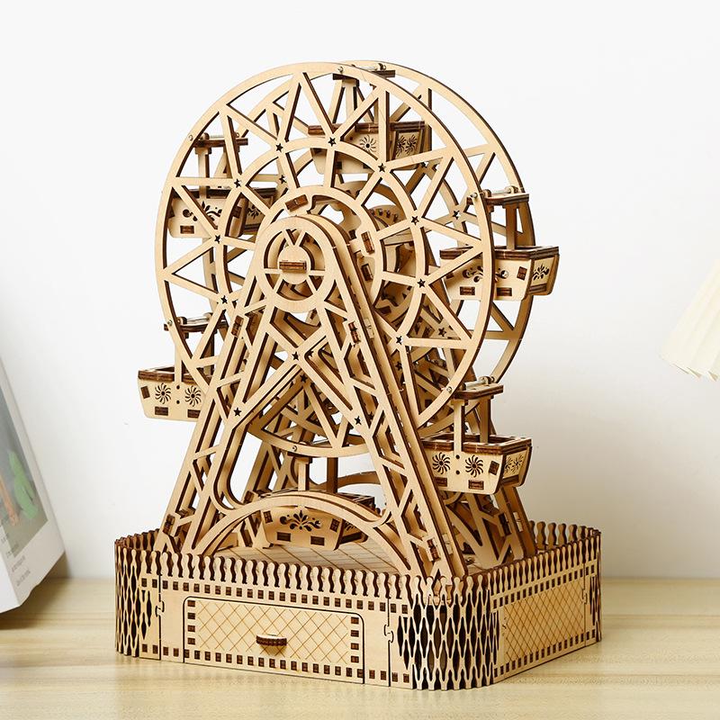 Cross-border New 3D Jigsaw Ferris Wheel Wooden Toys Educational Assembled Toys DIY Creative Ornaments