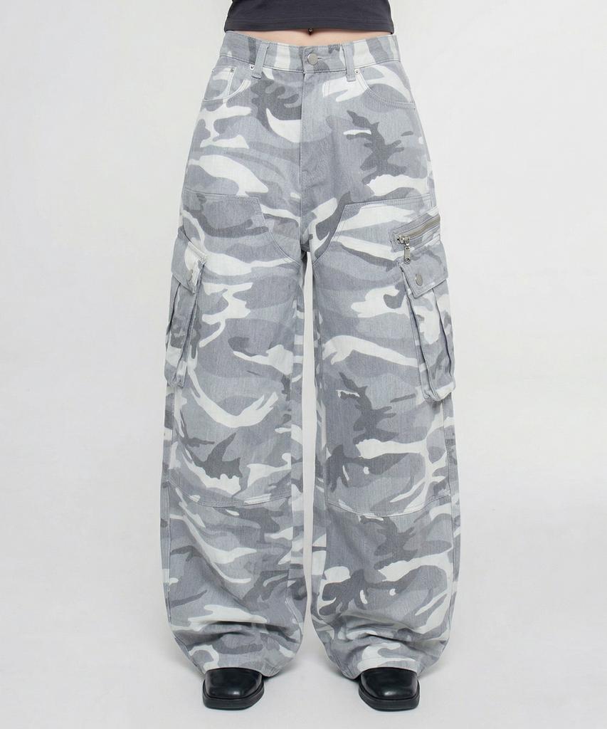 CHICKS Urban Utility Camo Wide Pants Light Grey