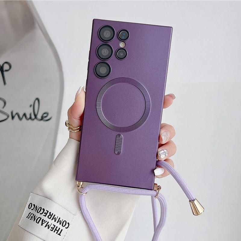 Чехол Crossbody Magnetic Phone Case для Samsung Galaxy S25 S23 Ultra S24 FE S22 S21 Plus Soft Shell Противоударный защитный чехол