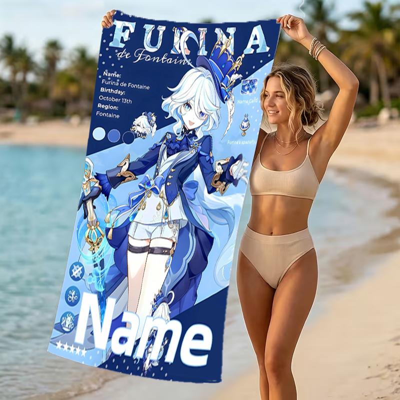 Customizable personalized beach towels Genshin Impact Furina themed designs.Suitable for the beach, yoga, sports;ideal as beach accessories