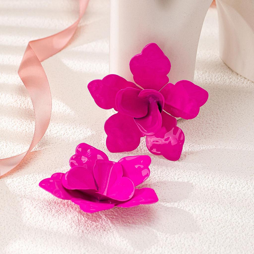 Rose Red Statement Floral Earrings for Women's Party Wear