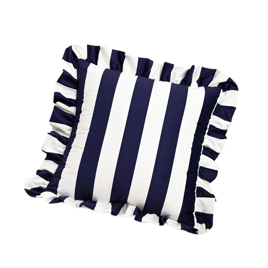 Stylish Square Pillow Cover With Ruffled Trim and Striped Pattern Design Throw Cushion Case For Sofa Bedroom Decors