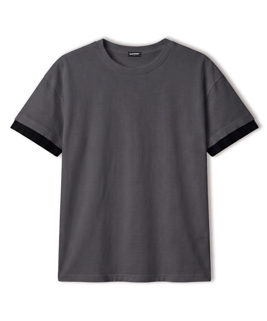 VANNWORKS [Crop] Layered Roll-Up Short Sleeve T-Shirt (Vs0301) Charcoal