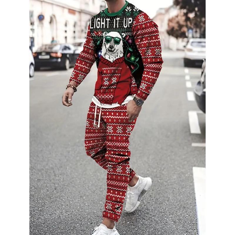 Christmas 2PCS Set Spring Autumn Men Women Fashion 3D Printing Man Fashion Casual Sportswear Sweatshirt Jogging Pants 2Pcs Sets