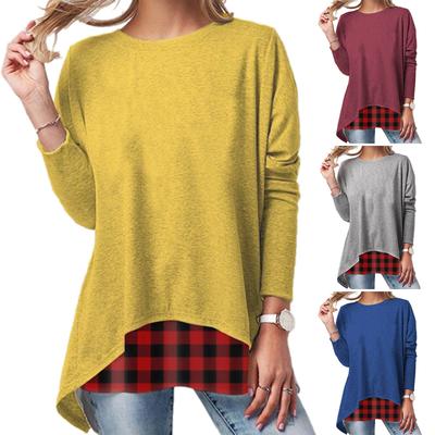 Женская европейско-американская весна-осень новый стиль худи однотонная с круглым вырезом с длинным рукавом пуловер повседневный универсальный топ