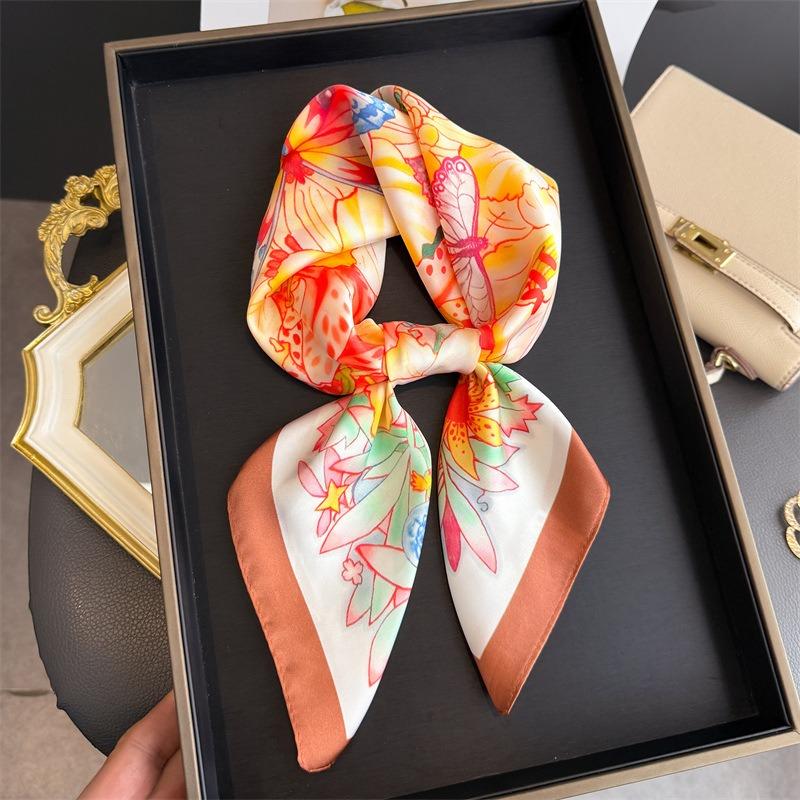 Women S Butterfly Printed Silk Like Square Scarf For Spring Summer Sun Protection
