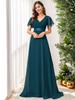 Ever-Pretty Women's Double V-Neck Empire Waist  Floor Length Chiffon Evening Dresses with Short Flutter Sleeves