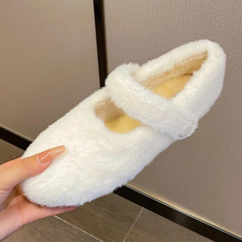 Модные осенне-зимние теплые пушистые туфли на плоской подошве женские удобные с круглым носком Мэри Джейн женские мягкие хлопковые туфли лоферы zapatos de mujer