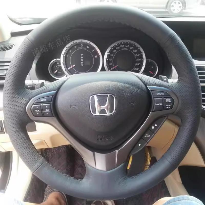 AAALV1 for Honda Accord Euro 2008-2012 Acura TSX Wagon 2009-2014 Hand Stitched black Genuine Leather suede car Steering Wheel Cover