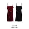 2024 Women's Velvet Pleated Slit Dress - European and American Style Fashion