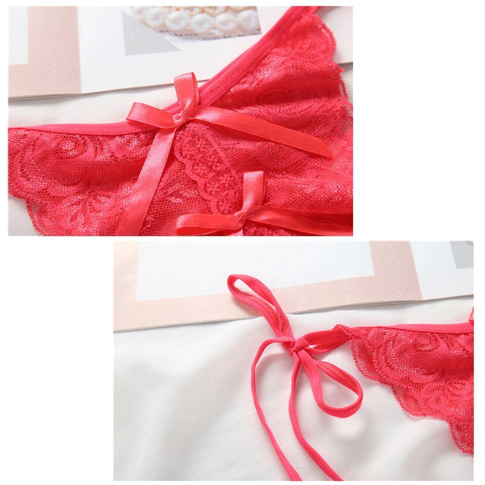 Nightwear Sleepwear Bowknot Lace G-string Crotchless Underwear Open Crotch Sexy Bondage Panties