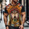 Wolf Split T-shirt Short Sleeve 3D Printed Shirt Ethnic Street Casual Brown Summer Clothing