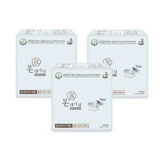 Organic Organic Nature Sanitary Napkins 3 Packs, 3 Types, Choose 1 (large/medium/liner)