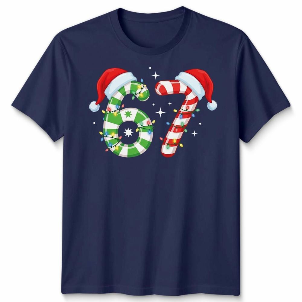 Six Seven 67th Birthday Christmas Candy Cane Numbers Unisex Unisex Graphic Tee