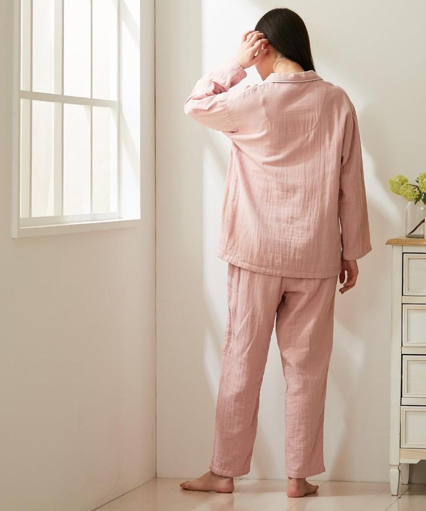 Пижама и домашняя одежда марлевая хлопковая пижама с воротником и застежкой спереди 4L [Nissen] комплект, 3-слойная 100% распашная, темно-синий,