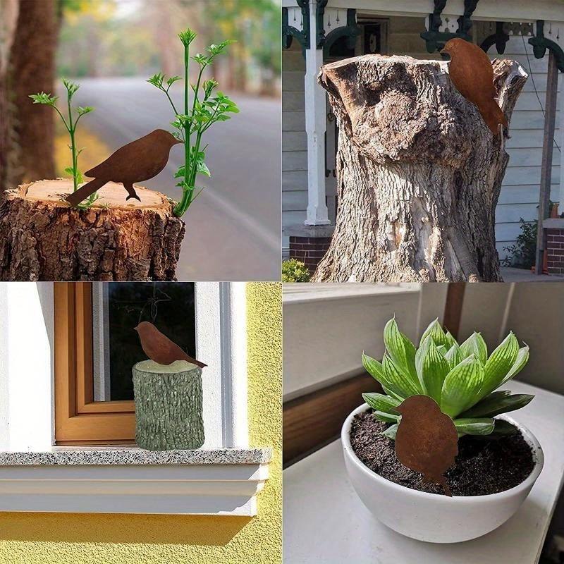 4 шт./компл. ржавый металлический орнамент в виде птицы, железные поделки, в форме птицы, художественный силуэт, скульптура, украшение для садового забора на открытом воздухе