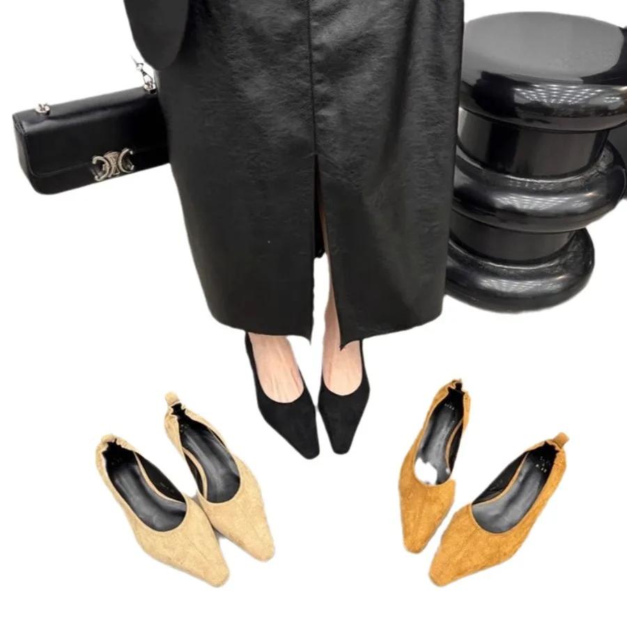 Замшевые женские туфли на низком каблуке с мягкой подошвой, удобная заостренная плоская подошва, одинарный ботинок, эластичные туфли с маленьким квадратным носком