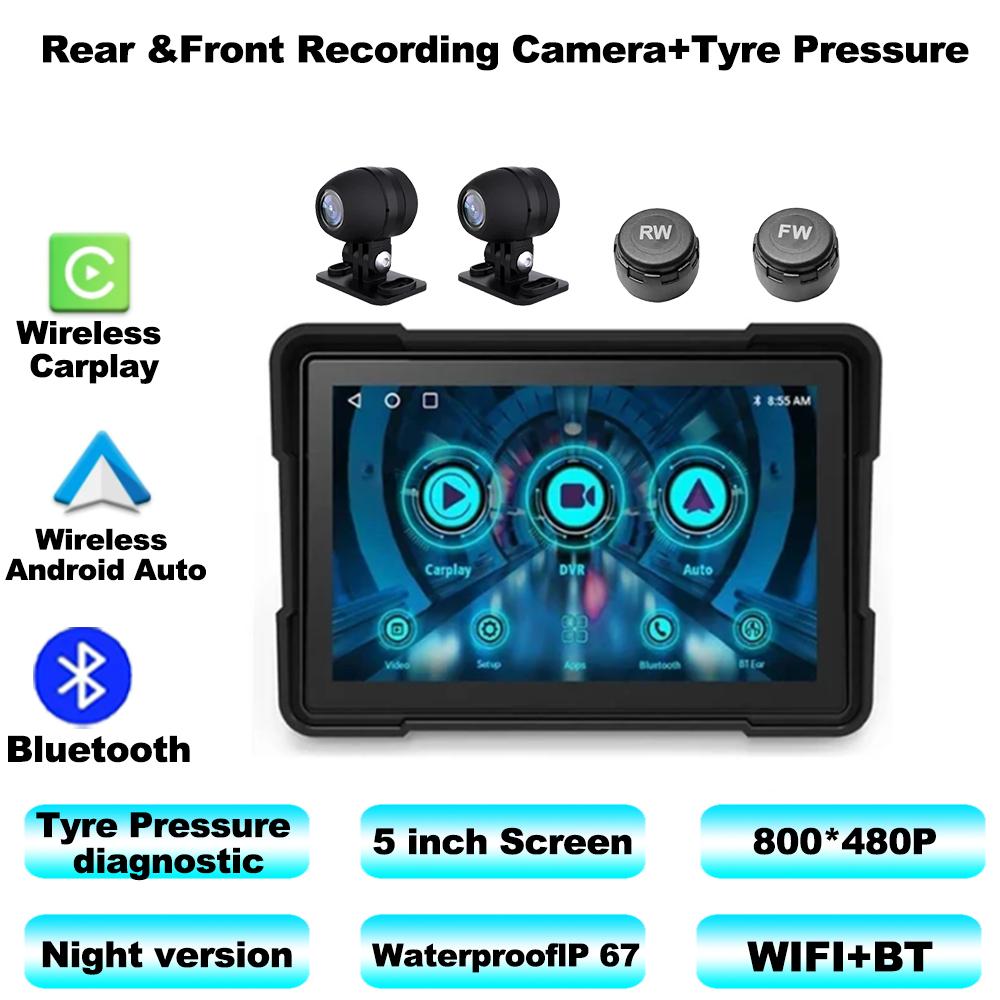5-дюймовый мотоцикл Carplay водонепроницаемый 1080P WiFi беспроводной Android-Auto DVR монитор видеорегистратор GPS навигация TPMS