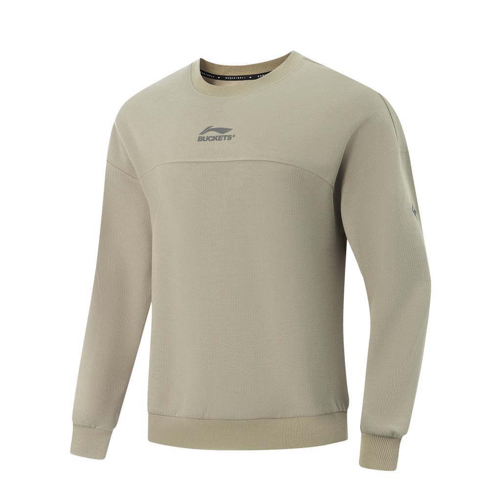Li Ning Sweatshirts Men's Solo Green Crew Neck Moderate Regular AWDV545-3