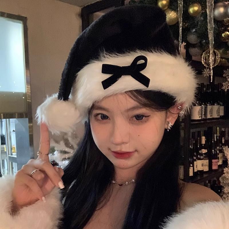 Рождественская декоративная шапка с красным бантом женская зимняя фотография новогодняя атмосфера плюшевая рождественская одежда