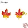 925 Sterling Silver Fun Enamel Bright Maple Leaf Stud Earrings for Women Elegant Fine Jewelry