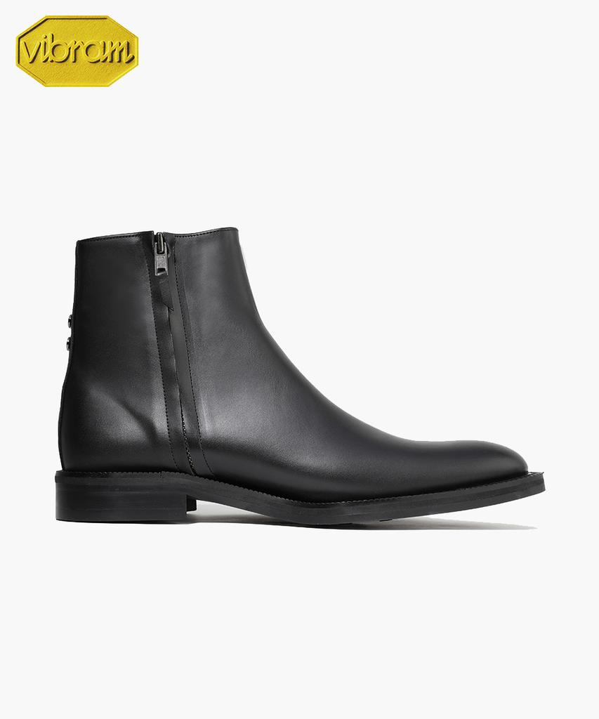 Firenze Atelier [Vibram] Slim Round Toe Standard Rubber Sole Zipper Boots 9430-Z [Black Fg]