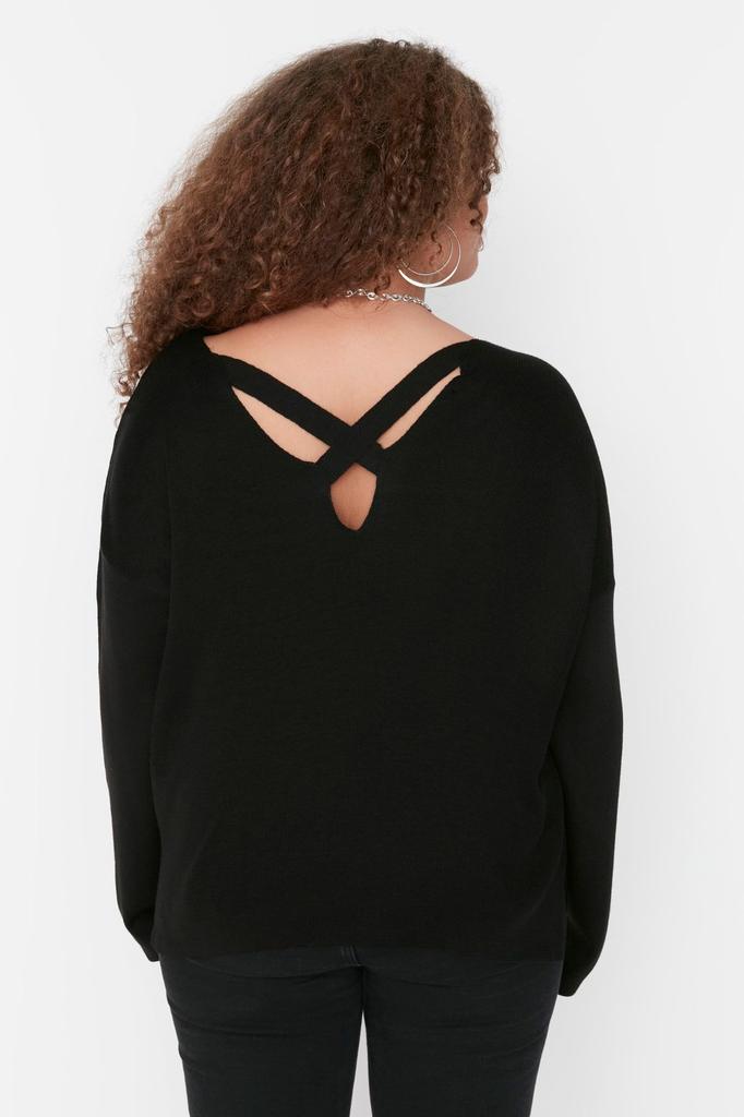 Женский стильный трикотажный свитер больших размеров Saks с перекрестной полосой на спине