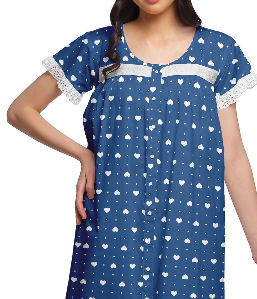 Moomaya Женская ночная рубашка с короткими рукавами и хлопковой кружевной каймой с принтом