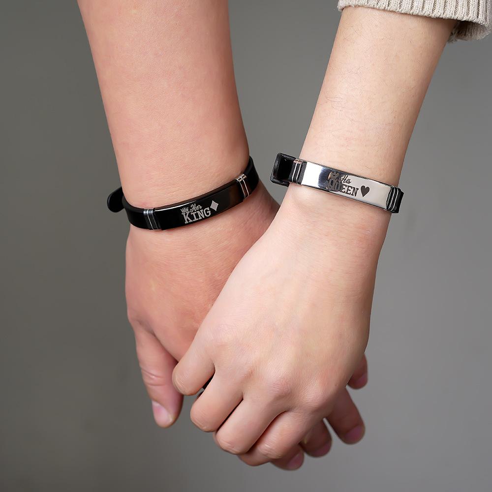 1pair Bracelets Crown Pattern Personalized Couple Style Adjustable Silicone Bracelet