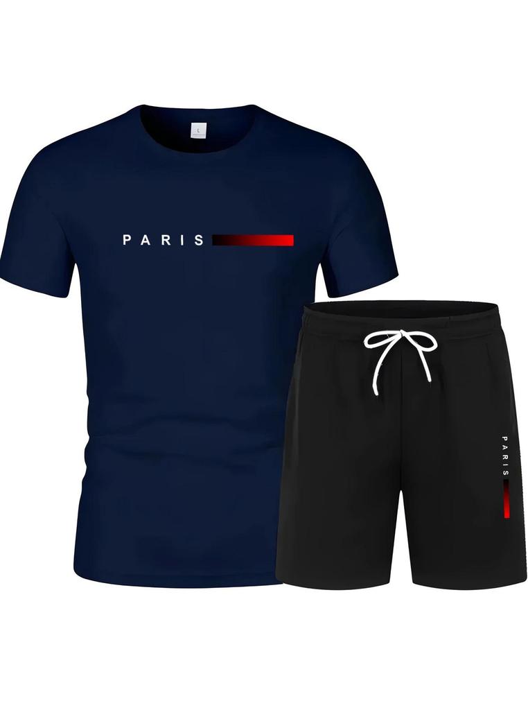 Summer 2025 Men's Loose Fit Letter Print T-shirt and Shorts Set