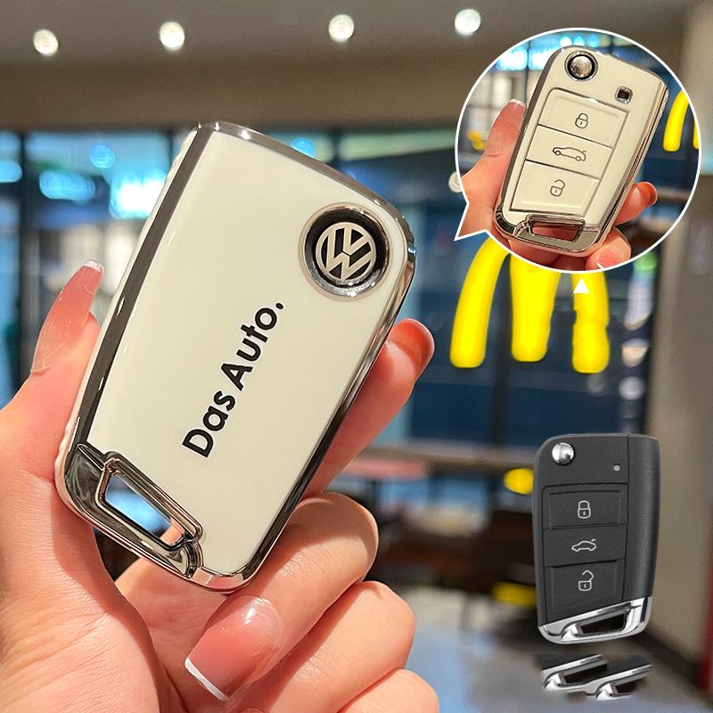 TPU Key Fob Cover with Keychain Lanyard For VW Volkswagen Accessories Atlas Golf GTI Jetta Tiguan Car Key Case Full Protection ze4