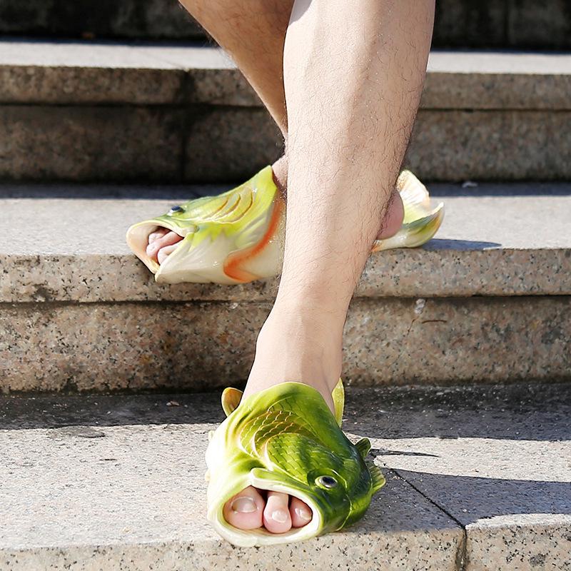 Модные мужские шлепанцы-рыбы: Смешные, Креативные, Нескользящие, Модные Шлепанцы "Соленая Рыба" для Ношения на Улице