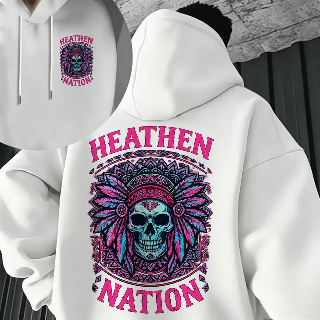 Men's Heathennation Hoodie - 2D Graphic, Breathable Soft Fabric, Minimalist Style Casual Sweatshirt for Daily Wear