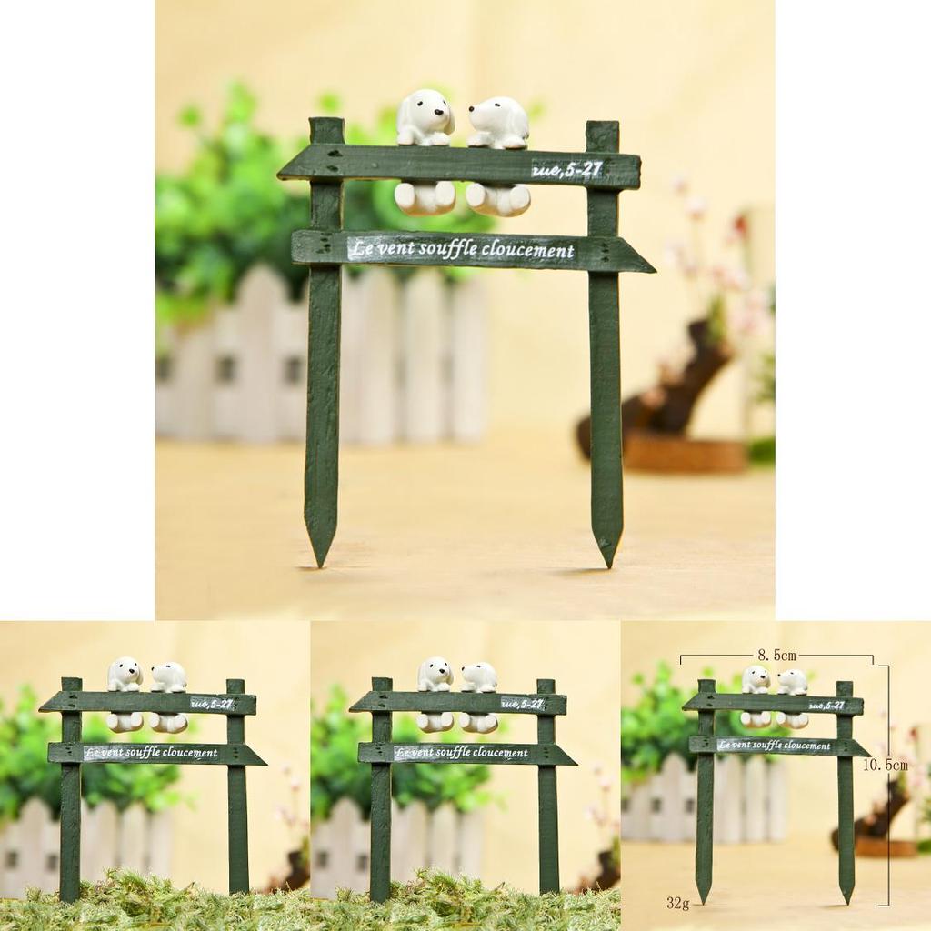 Creative Fence White Dog Scene Mini Model Ornament For Plant Display And Gift Collection