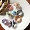 Candy Color Checkerboard Lattice Plaid Resin Korean Style Open Rings Finger Rings Acetate Ring