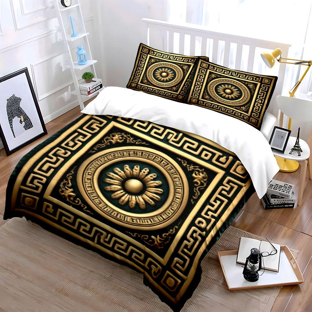 Gold floral medallion pattern. Bedding sets Duvet cover sets Duvet covers Pillowcases(1*Duvet Cover 2*Pillowcases without duvet insert)