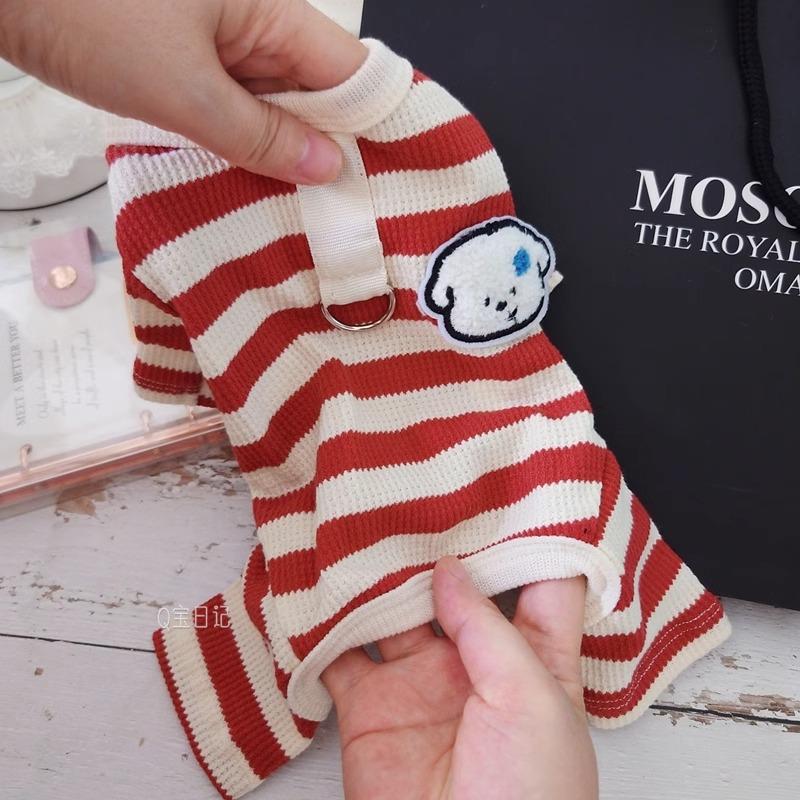 Dog clothes handsome with traction ring striped four-legged pants autumn and winter teddy special small dog loungewear pajamas