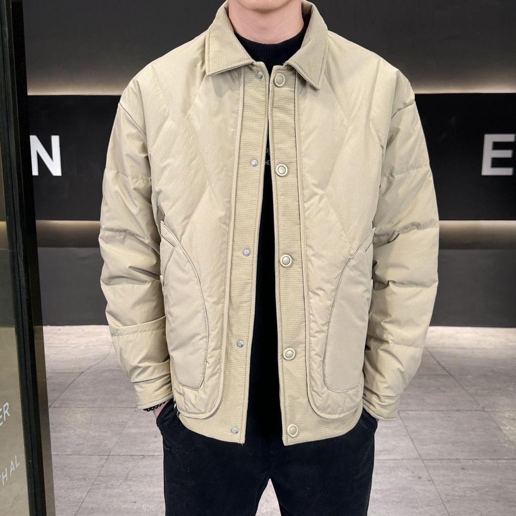 Мужская модная легкая куртка-пуховик с лацканами 2025 - Теплое, короткое, утепленное зимнее пальто