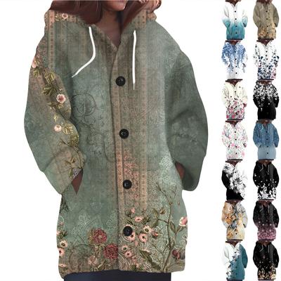 Женская мода повседневная шерстяная вязка с капюшоном и пуговицами с длинным рукавом