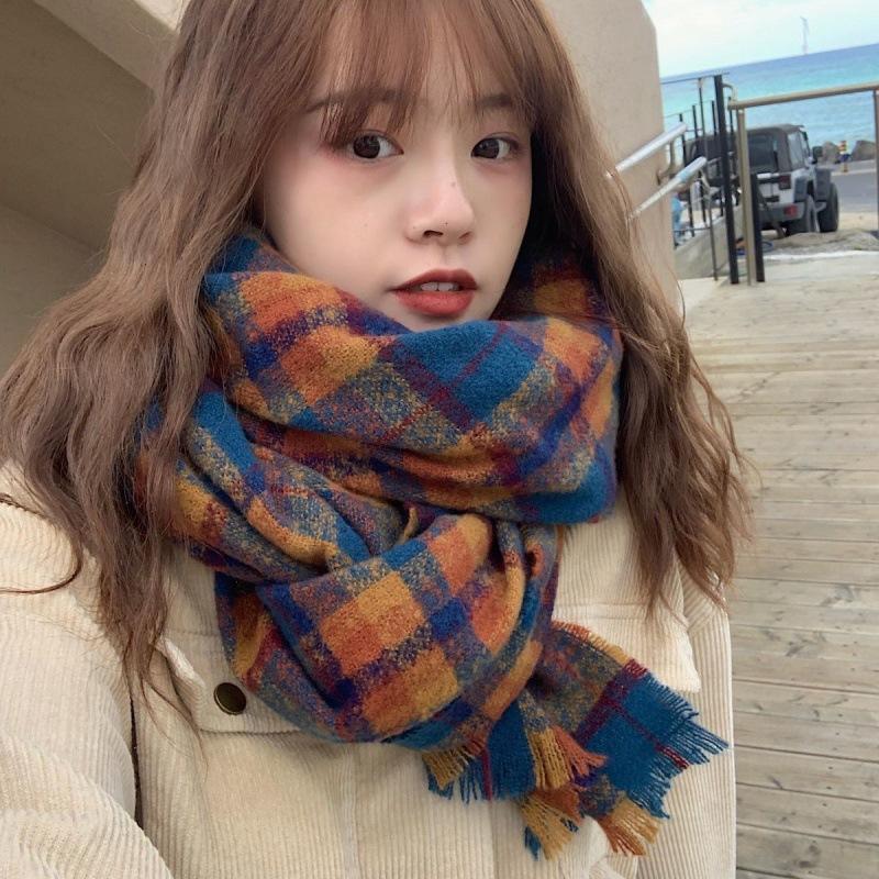 Scarf Women's Winter Christmas Imitation Cashmere Double Sided Red Plaid Scarf Scarf Shawl Thick Warm Green Student