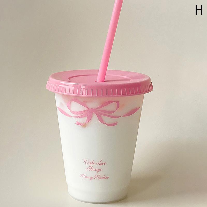 Kawaii стакан для воды с крышкой и соломинкой для кофе, сока, молока, чая, симпатичная пластиковая бутылка для воды, портативная многоразовая бутылка для питья, не содержит BPA
