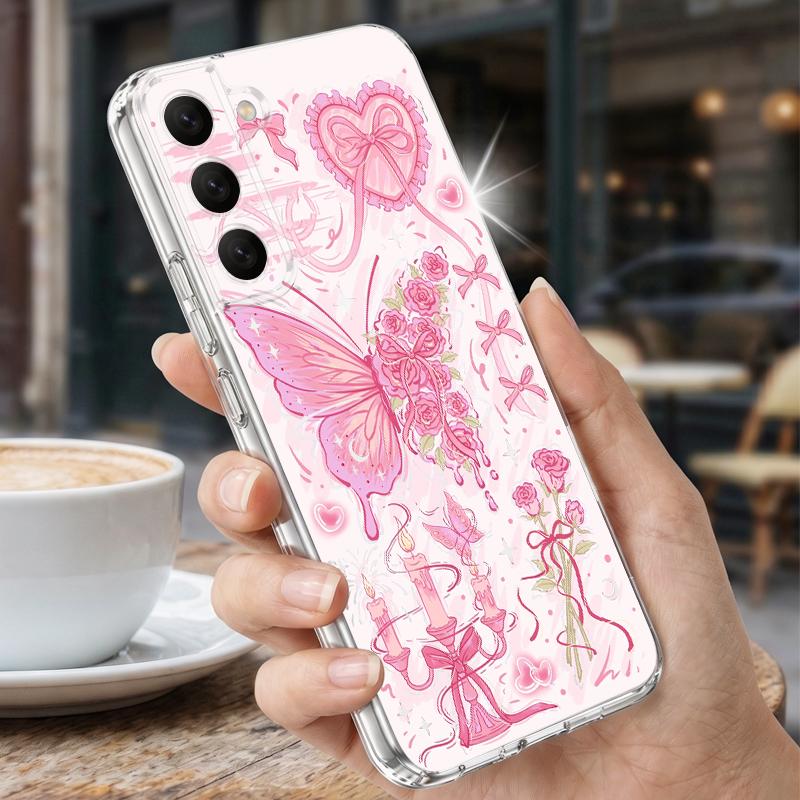 Красочный чехол-бабочка для Samsung S26 Ultra S25 FE S24 S23 S22 Plus S21 A15 A25 A35 A55 A16 A26 A36 A56 A17 A37 A57 5G Прозрачный мягкий чехол из ТПУ