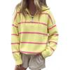 Womens Striped Zip-Up Knit Sweater Long Sleeve Loose Fit Casual Office Wear Fall Winter 2026