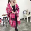 Зимнее пальто женское вязаный свитер осенний наряд шаль шарф женский двойного назначения двухсторонние рукава теплый клетчатый трикотажный плащ