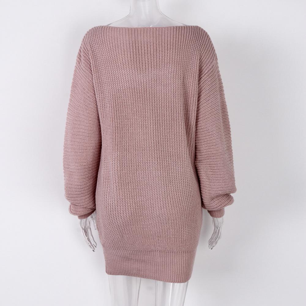 Women's Off-shoulder Sweater Dress Long Sleeve Knitted Pullover Jumper for Autumn Winter