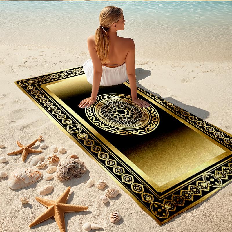 1Pc Golden Ornamental Beach Towel, Quick Dry, Multi-Use for Beach Pool Gym Yoga Home Travel, Christmas, Halloween, Xmas Gift M928854