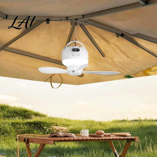 Multifunctional Picnic Cooling Device 2-in-1 Portable Ceiling Fan Rechargeable Wireless Tent Fan with LED Light Remote Control 4 Speeds,